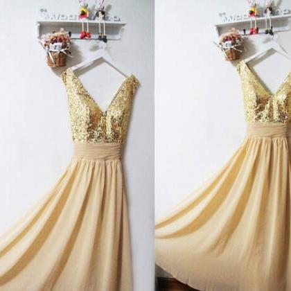 Gold Sequin Bridesmaid Dress,gold Sparkly Evening..
