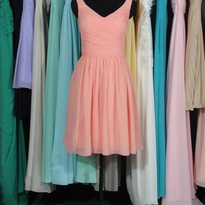 Coral Straps Bridesmaid Dress, Custom Made Chiffon..