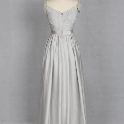 Silver Evening Dress, V-neck Evening Dress Made..