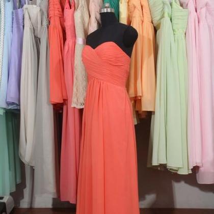 Coral Chiffon Ruched Sweetheart Floor Length..