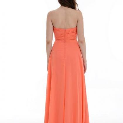 Coral Chiffon Ruched Sweetheart Floor Length..