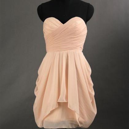 Pearl Pink V Neck V Back Bridesmaid Dress, A-line..