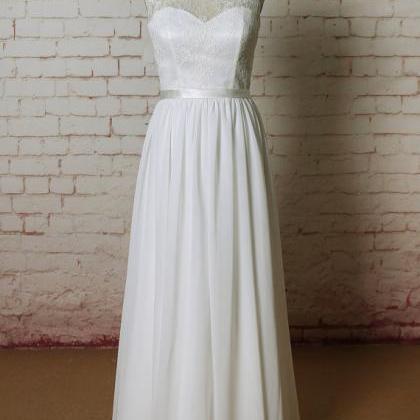 Elegant Sheer Lace Back Wedding Dress, Sexy..