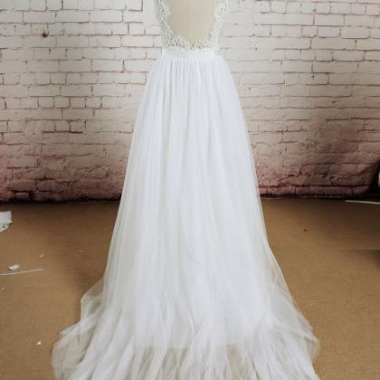 White Ivory Chiffon Wedding Dress, Backless..