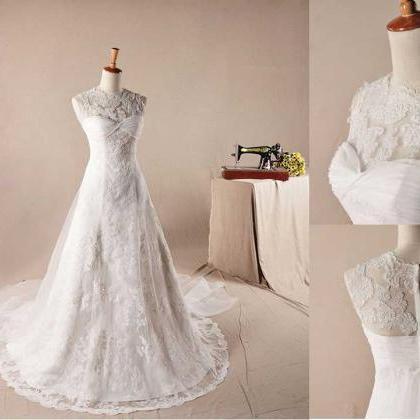 Sleeveless Lace Appliqués A-line Wedding Dress..