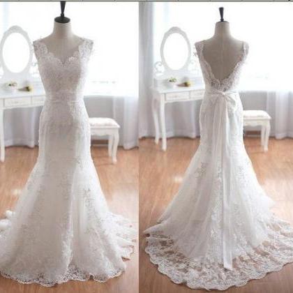2015 Wedding Dress, White Ivory Lace Applique..