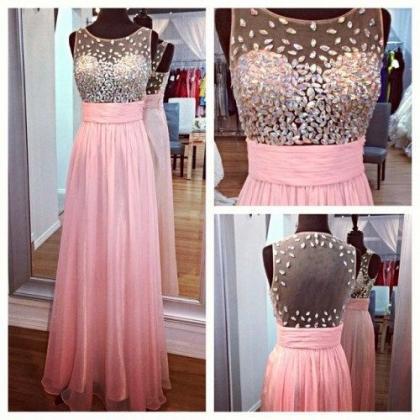 Pretty Pale Pink Beaded Prom Dress, Pink Evening..