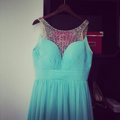 Elegant Blue Chiffon Sweep Train A-line Prom Dress..