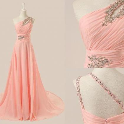 Elegant Shoulder Beaded Pink Prom Dress 2016..