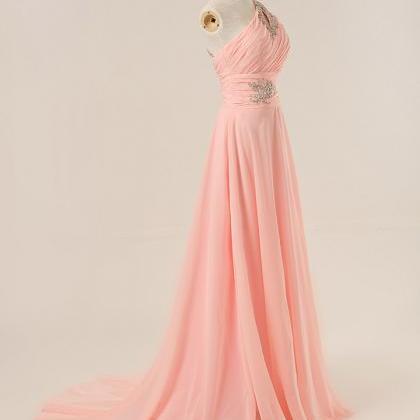 Elegant Shoulder Beaded Pink Prom Dress 2016..