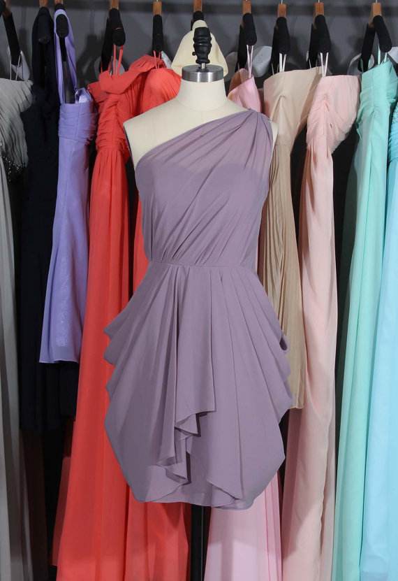 One Shoulder Chiffon Bridesmaid Dress, Popular Chiffon Short Bridesmaid Dress/homecoming Dress