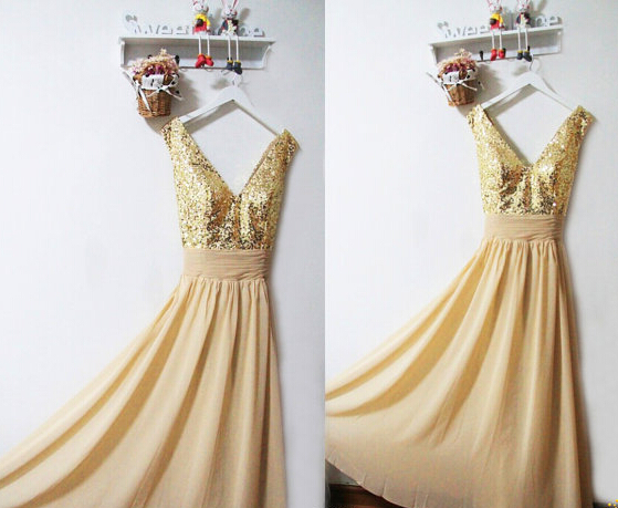 Gold Sequin Bridesmaid Dress,gold Sparkly Evening Prom Dress,long Gold Chiffon Dress,sexy Gold Bridesmaid Dress,prom Dress,bridesmaid Dress