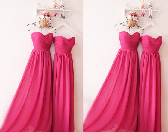 Fuchsia Chiffon Ruched Sweetheart Floor Length A-line Bridesmaid Dress