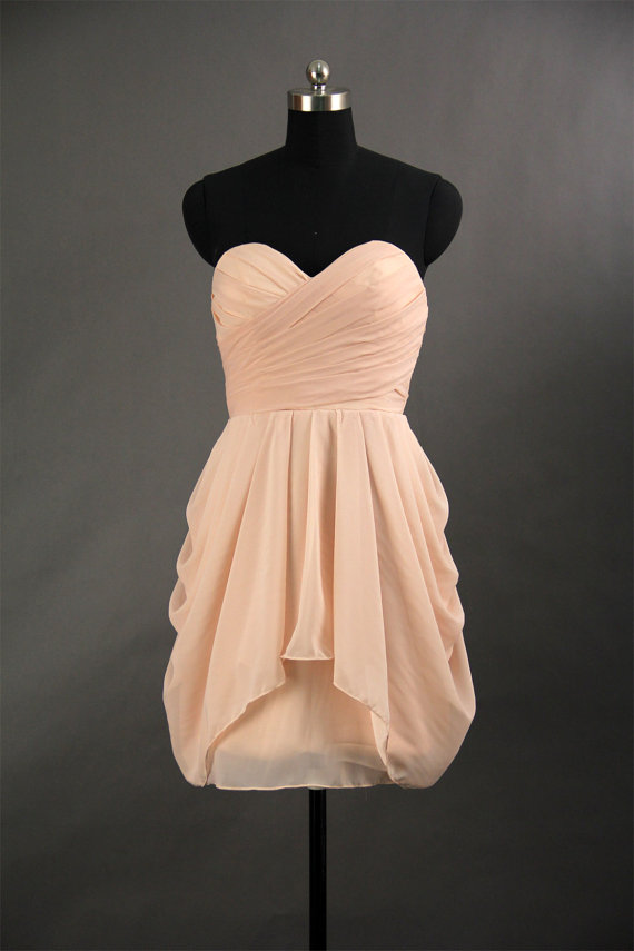Sweetheart Pearl Pink Bridesmaid Dress, A-line Short Chiffon Bridesmaid Dress