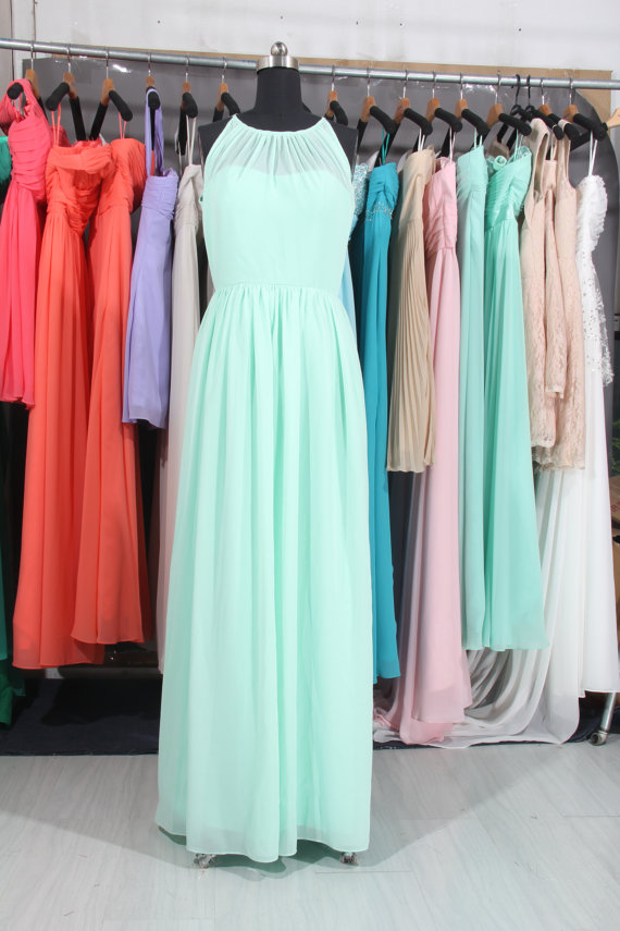 Mint Long Bridismaid Dress, Bridesmaid Dress, A-line Chiffon Bridesmaid Dress