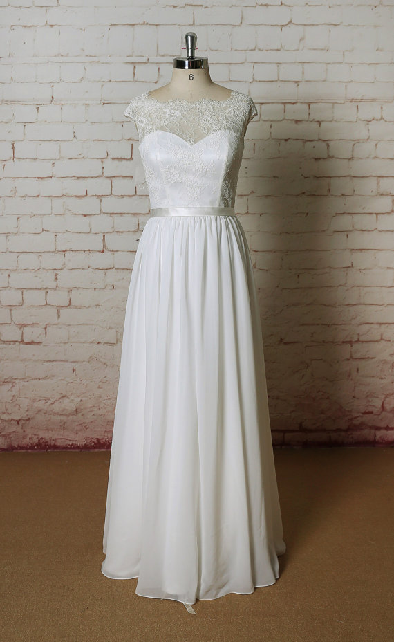 Elegant Sheer Lace Back Wedding Dress, Sexy Wedding Dress, A-line Bridal Gown, Ivory Wedding Dress
