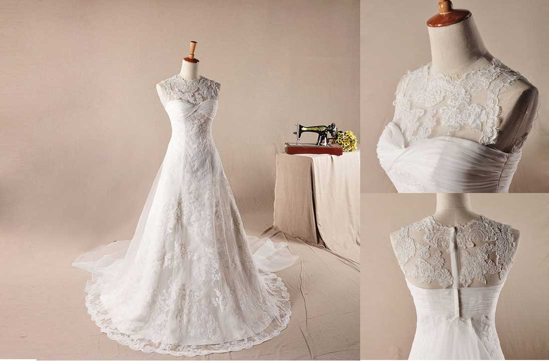 Sleeveless Lace Appliqués A-line Wedding Dress With Long Train