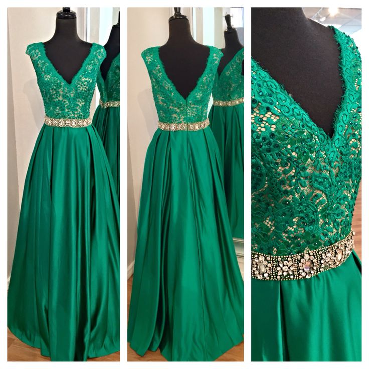 Green Lace Applique Prom Dress, V-neck Mopping The Floor Evening Dress, Prom Dress, Sequined Chiffon Evening Dresses, Prom Dresses Charming,