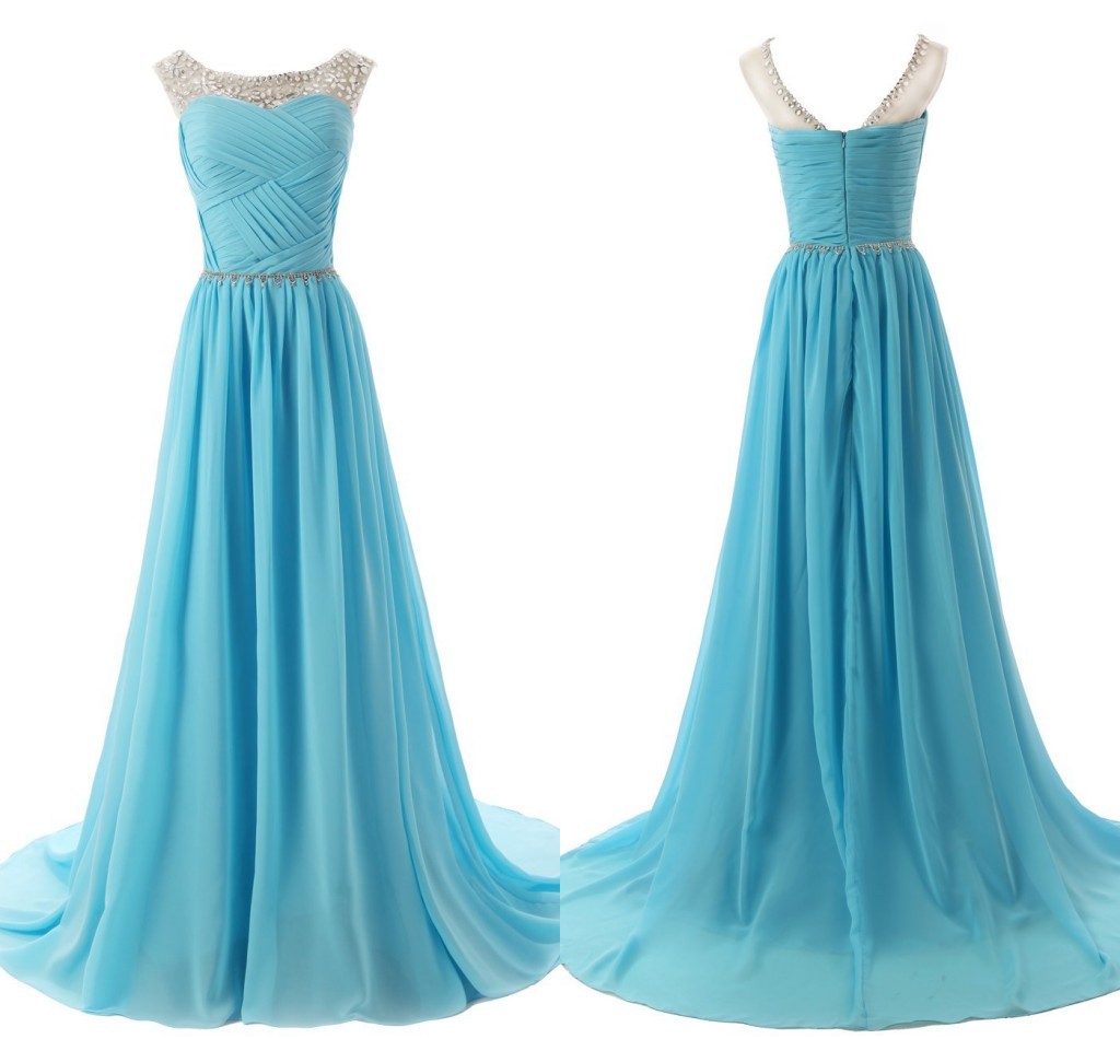 Chiffon Charming Prom Dresses, Floor-length Evening Dresses, Prom Dresses, A-line Chiffon Prom Dress Fold Handmade Crystal Sequined Prom Dress