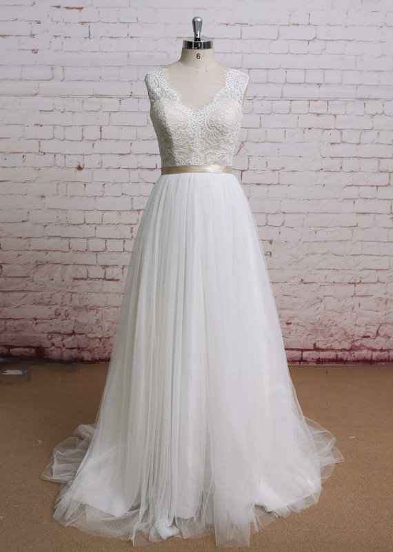 Wedding Dress,wedding Gown, Champagne Lining Bridal Gown With Open Back ...