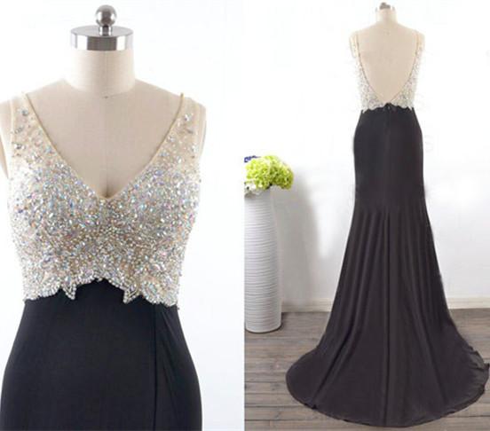 Sexy Black Evening Dress,Unique Black Evening Gown Y2217