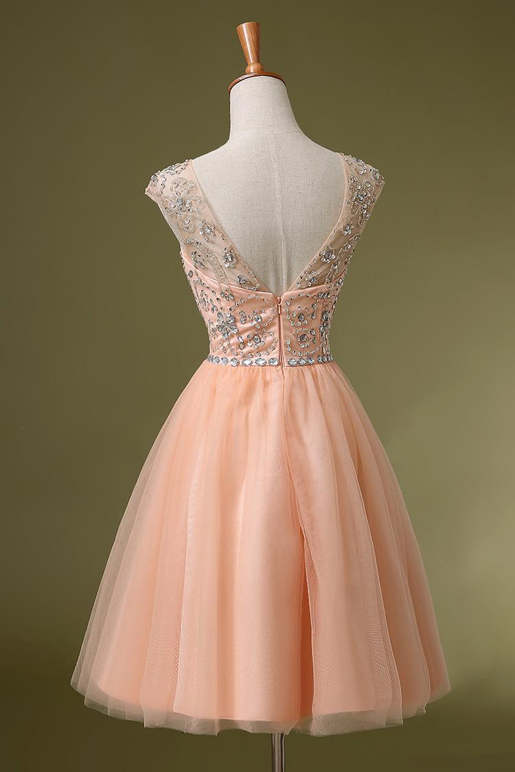 Custom Made Peach Beaded Short Prom Dresses, Lovely Homecoming Dresses ...